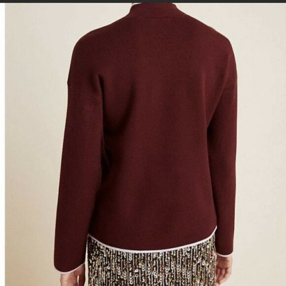 Anthropologie Lizzie Mock Neck Sweater XS | Burgundy Knit Pullover Cozy Fall - Picture 7 of 14